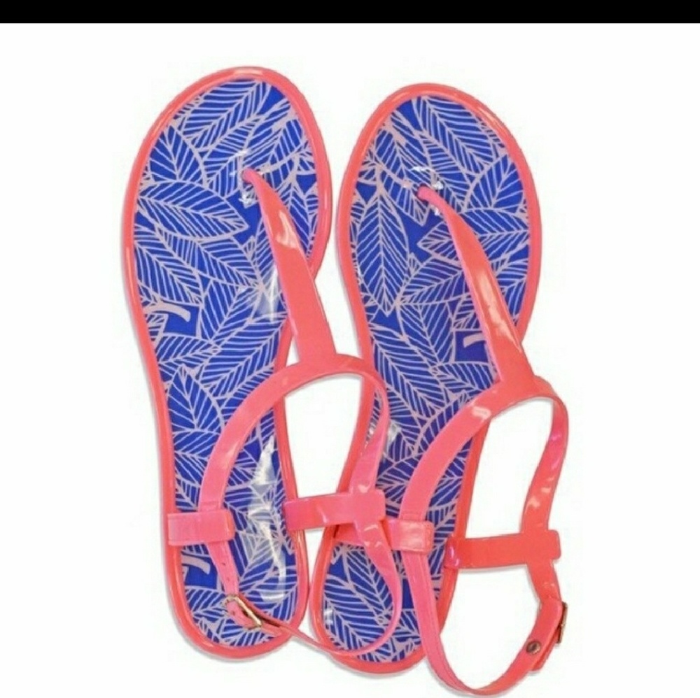 Jelly Sandals Mango and Blue Banana Leaf motif